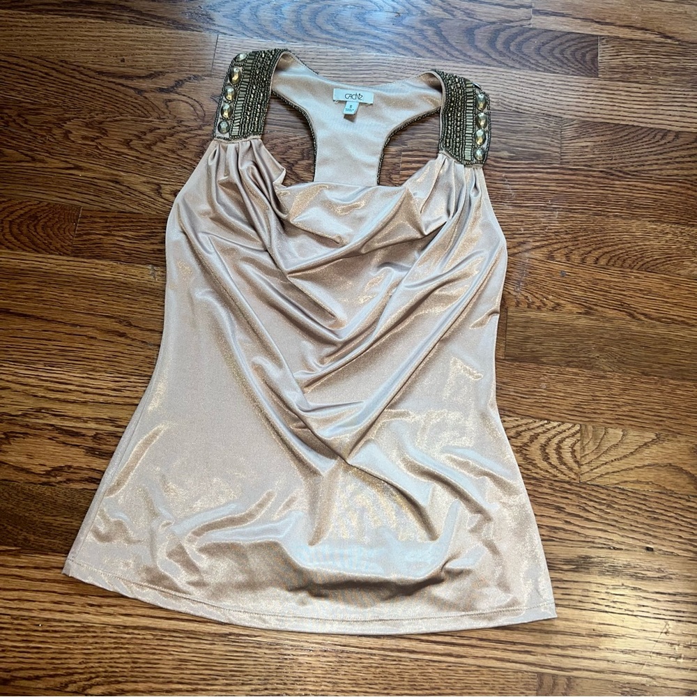 SOLD - SOLD - NO LONGER FOR SALE Cache Silky/Satiny Draped Neck Sleeveless Top